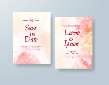 Soyut suluboya arkaplan içeren düğün davetiyesi