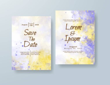 Soyut suluboya arkaplan içeren düğün davetiyesi