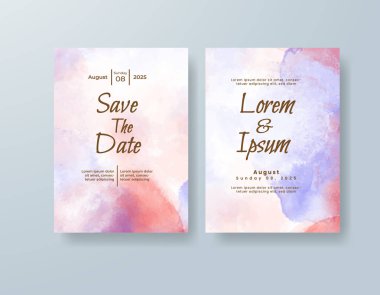 Soyut suluboya arkaplan içeren düğün davetiyesi