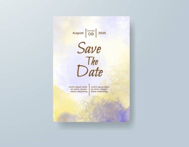 Soyut suluboya arkaplan içeren düğün davetiyesi