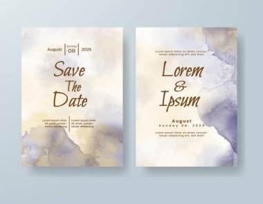 Soyut suluboya arkaplan içeren düğün davetiyesi