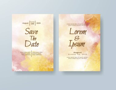 Soyut suluboya arkaplan içeren düğün davetiyesi