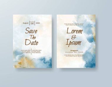 Soyut suluboya arkaplan içeren düğün davetiyesi