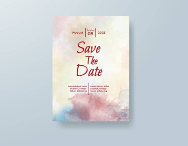 Soyut suluboya arkaplan içeren düğün davetiyesi