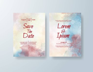 Soyut suluboya arkaplan içeren düğün davetiyesi