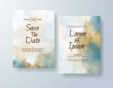 Soyut suluboya arkaplan içeren düğün davetiyesi