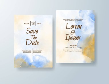 Soyut suluboya arkaplan içeren düğün davetiyesi