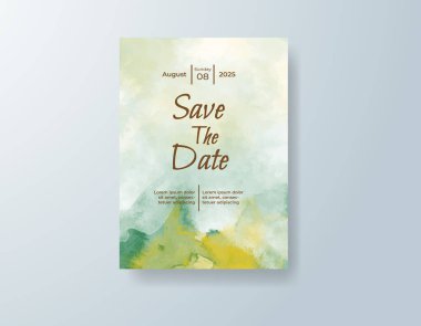 Soyut suluboya arkaplan içeren düğün davetiyesi