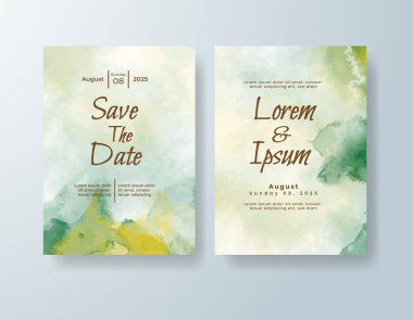 Soyut suluboya arkaplan içeren düğün davetiyesi