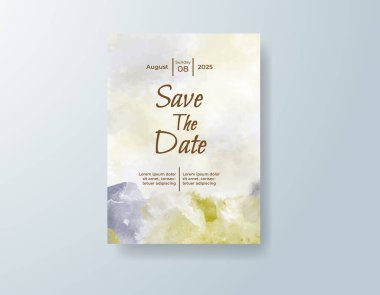 Soyut suluboya arkaplan içeren düğün davetiyesi