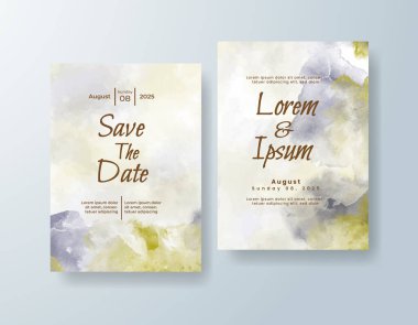 Soyut suluboya arkaplan içeren düğün davetiyesi