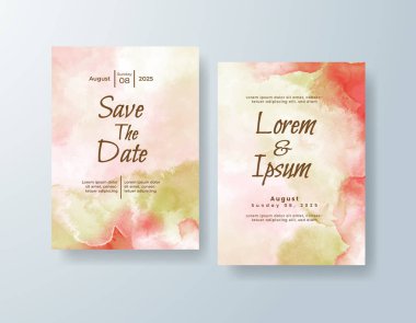 Soyut suluboya arkaplan içeren düğün davetiyesi