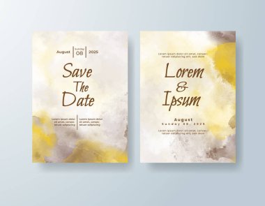 Soyut suluboya arkaplan içeren düğün davetiyesi