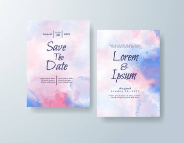 Soyut suluboya arkaplan içeren düğün davetiyesi