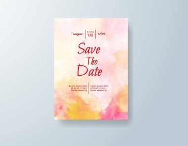 Soyut suluboya arkaplan içeren düğün davetiyesi