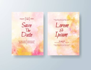 Soyut suluboya arkaplan içeren düğün davetiyesi