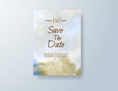 Soyut suluboya arkaplan içeren düğün davetiyesi