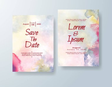 Soyut suluboya arkaplan içeren düğün davetiyesi