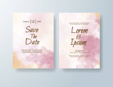 Soyut suluboya arkaplan içeren düğün davetiyesi