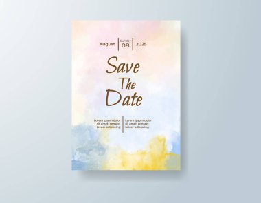 Soyut suluboya arkaplan içeren düğün davetiyesi