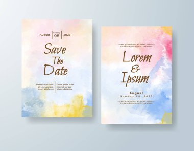 Soyut suluboya arkaplan içeren düğün davetiyesi