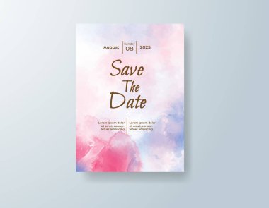 Soyut suluboya arkaplan içeren düğün davetiyesi