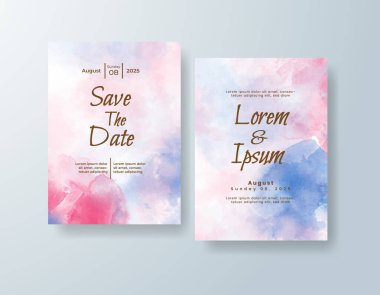 Soyut suluboya arkaplan içeren düğün davetiyesi