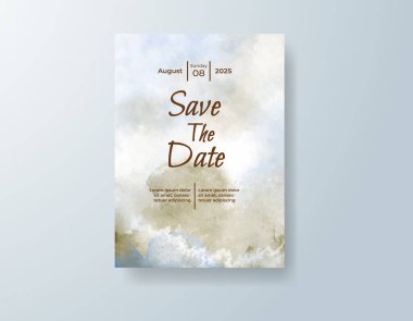 Soyut suluboya arkaplan içeren düğün davetiyesi