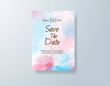 Soyut suluboya arkaplan içeren düğün davetiyesi