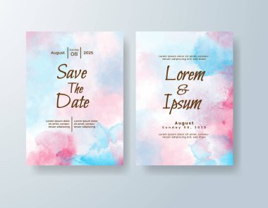 Soyut suluboya arkaplan içeren düğün davetiyesi