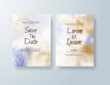 Soyut suluboya arkaplan içeren düğün davetiyesi