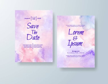 Soyut suluboya arkaplan içeren düğün davetiyesi