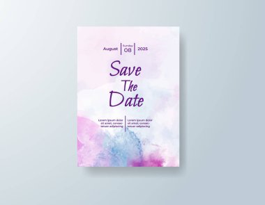 Soyut suluboya arkaplan içeren düğün davetiyesi