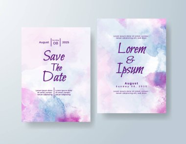Soyut suluboya arkaplan içeren düğün davetiyesi