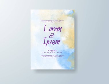 Soyut suluboya arkaplan içeren düğün davetiyesi