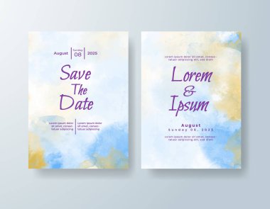 Soyut suluboya arkaplan içeren düğün davetiyesi