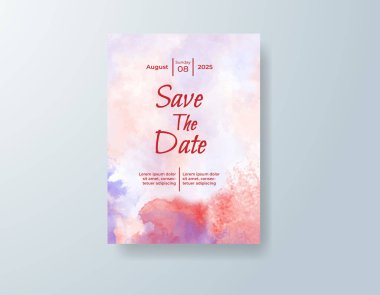 Soyut suluboya arkaplan içeren düğün davetiyesi