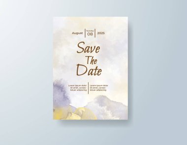 Soyut suluboya arkaplan içeren düğün davetiyesi