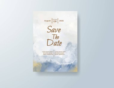 Soyut suluboya arkaplan içeren düğün davetiyesi