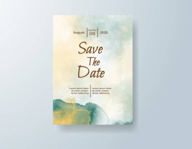 Soyut suluboya arkaplan içeren düğün davetiyesi