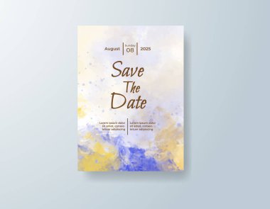 Soyut suluboya arkaplan içeren düğün davetiyesi