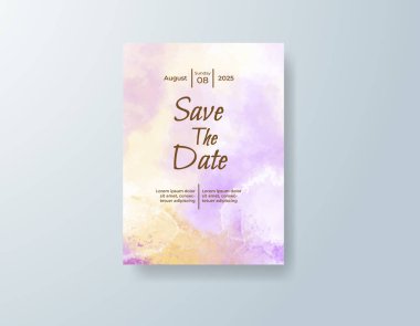 Soyut suluboya arkaplan içeren düğün davetiyesi