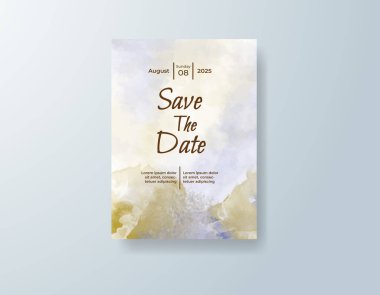 Soyut suluboya arkaplan içeren düğün davetiyesi