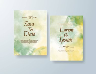 Soyut suluboya arkaplan içeren düğün davetiyesi