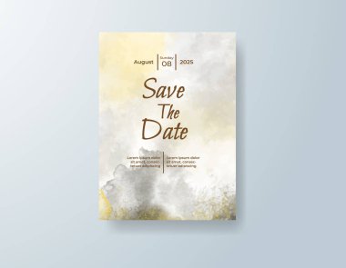 Soyut suluboya arkaplan içeren düğün davetiyesi