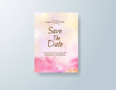 Soyut suluboya arkaplan içeren düğün davetiyesi