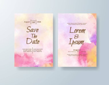 Soyut suluboya arkaplan içeren düğün davetiyesi