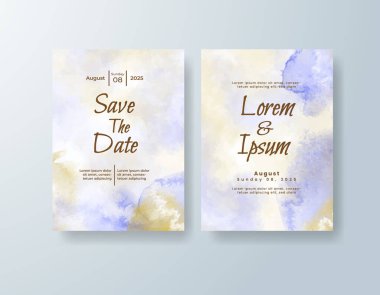 Soyut suluboya arkaplan içeren düğün davetiyesi