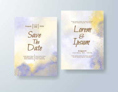 Soyut suluboya arkaplan içeren düğün davetiyesi