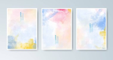 Parlak renkli vektör suluboya arkaplanlı kartlar. Randevunuz, kartpostalınız, afişiniz için tasarım.